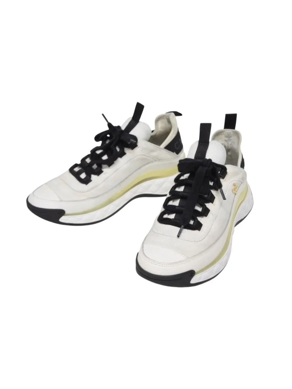 Chanel Low-Top Sneakers Mixed Fiber Calfskin White Black